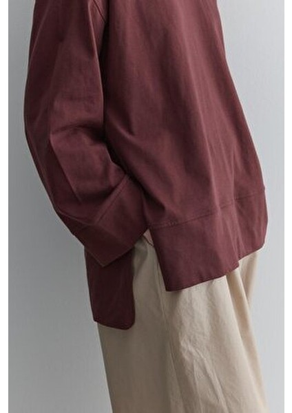 Kalın Katlamalı Sweatshirt Bordo