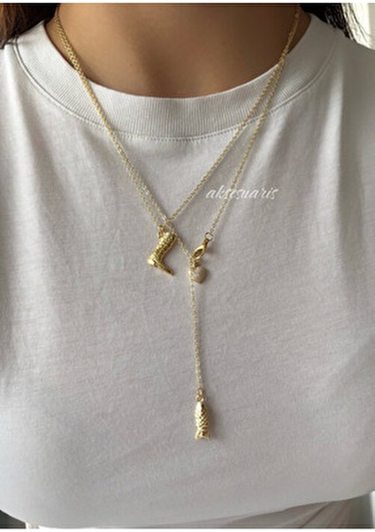 2'li Kovboy Dekolte Charm Gold Kolye Set Kadın Kullanıcılar İçin Sarı Maden Renkli Tasarım indirimleri