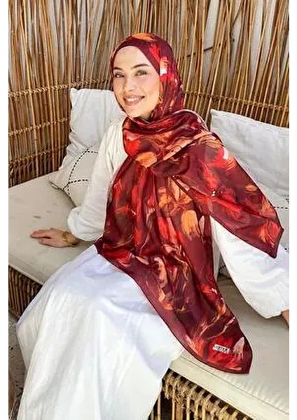 Çiçek Desen Soft Şal Bordo