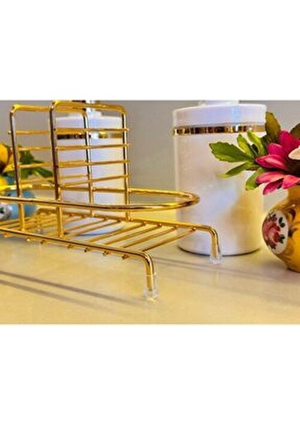 2 Li Sıvı Sabunluk Seti Altın Renk Detaylı, Süngerlikli ve Stantlı fırsatları