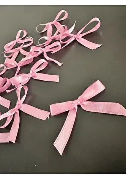 50 Adet Pembe Saten Hazır Fiyonk Küçük 10MM El Yapımı