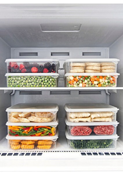 12'li Set 2,3 Lt ve 3,5 Lt Sızdırmaz Göstergeli Dikdörtgen Buzdolabı Buzluk Saklama Kabı Seti Şeffaf