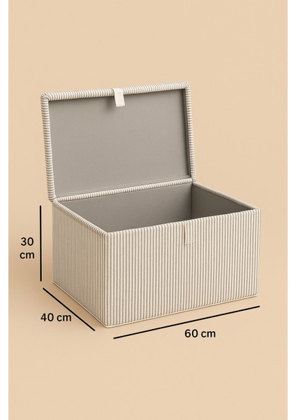 3'lü Mega Boy Kutu Hurç, Organizer Kutusu, Çok Amaçlı Saklama Kutusu, Gri Çizgili Desen 60X40X30 cm fiyatları