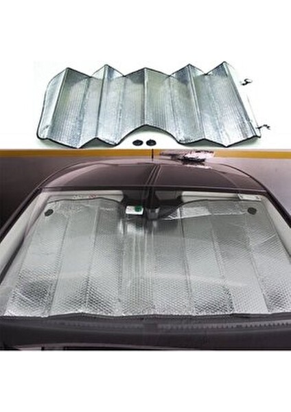 Suv ve Geniş Araba Ön Cam Güneşliği Metalize Parlak Alüminyum Baloncuklu (140 x 70 Cm) modelleri