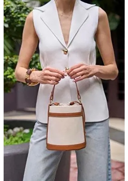 Kanvas-Taba Kadın Kontrast Dikişli Kova El ve Omuz Çanta fiyatları