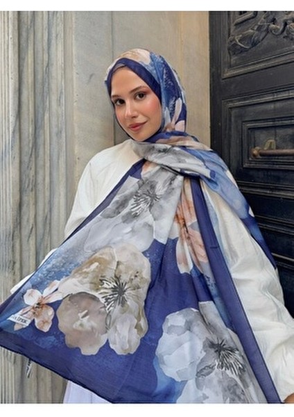 Gül Desen Pamuk Şal Lacivert PS75 modelleri