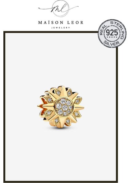 Parlayan Güneş 925 Ayar Gümüş Charm