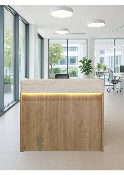 Wilko Çekmeceli LED Işıklı Karşılama Bankosu 110CM Sepet Traverten Kasa Resepsiyon Masası Ofis Banko fiyatları