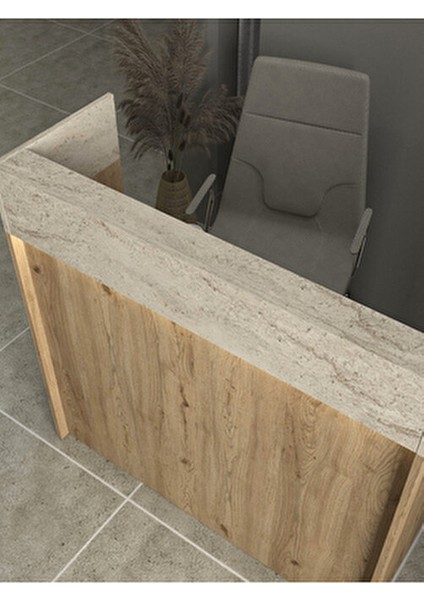 Wilko Çekmeceli LED Işıklı Karşılama Bankosu 110CM Sepet Traverten Kasa Resepsiyon Masası Ofis Banko indirimleri