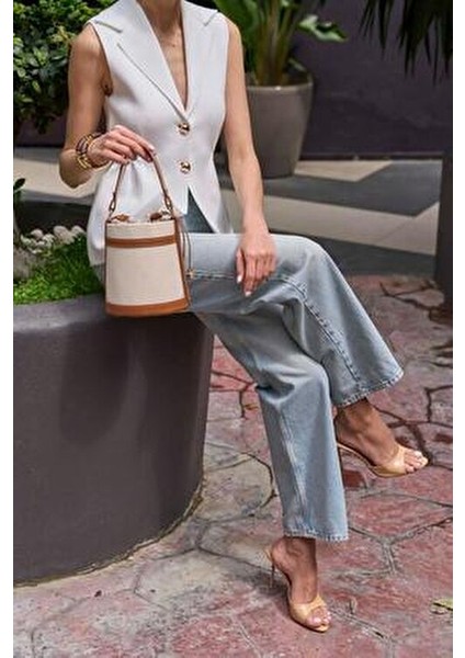 Kanvas-Taba Kadın Kontrast Dikişli Kova El ve Omuz Çanta modelleri