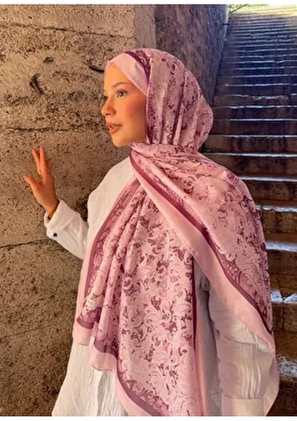 Retro Desenli Pamuk Şal Serisi Karma Pembe PS52