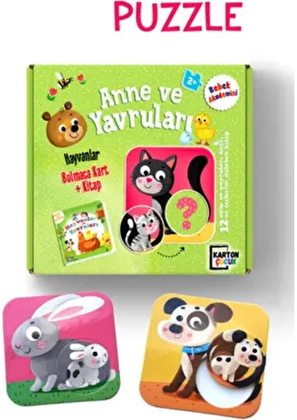 Hayvanlar ve Yavruları 12 Parça (Puzzle Karton Kitap)