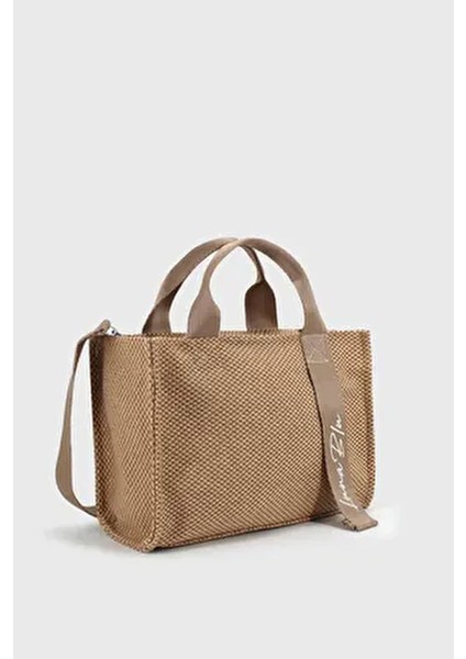 Kadın Kanvas Taba Damalı Sap Detaylı Çapraz Askılı Çanta