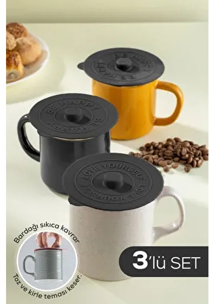 3 Adet Silikon Isı Koruyucu Bardak Kapağı Antrasit