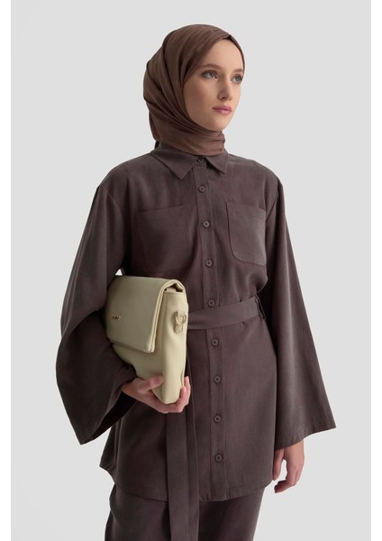 Kemerli Lyocell Takım 25KD1104 Acı Kahve