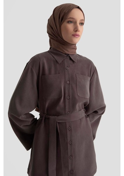 Kemerli Lyocell Takım 25KD1104 Acı Kahve modelleri