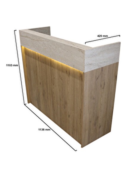 Wilko Çekmeceli LED Işıklı Karşılama Bankosu 110CM Sepet Traverten Kasa Resepsiyon Masası Ofis Banko