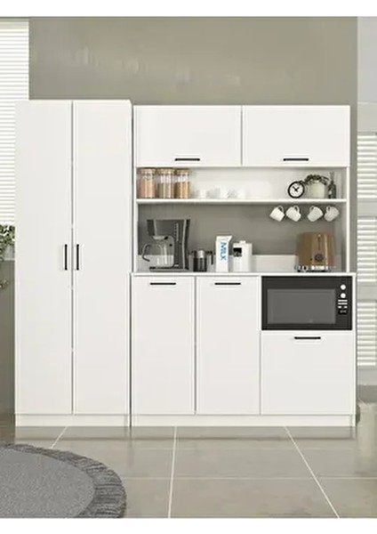 Tuco 3 Kapakli Mutfak Dolabı & Tuco 2 Kapaklı 5 Rafli Çok Amaçlı Dolap Kahve Köşesi Beyaz