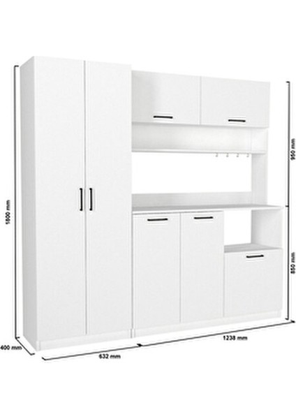 Tuco 3 Kapakli Mutfak Dolabı & Tuco 2 Kapaklı 5 Rafli Çok Amaçlı Dolap Kahve Köşesi Beyaz