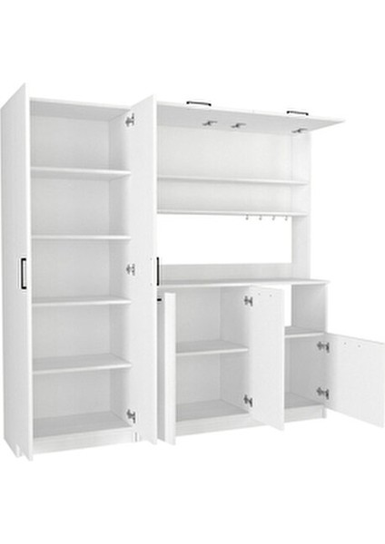 Tuco 3 Kapakli Mutfak Dolabı & Tuco 2 Kapaklı 5 Rafli Çok Amaçlı Dolap Kahve Köşesi Beyaz