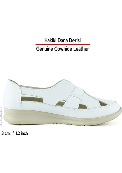 Aida Beyaz Hakiki Dana Derisi Kesik Detaylı Lastikli Slip-On Günlük Ayakkabı fiyatları