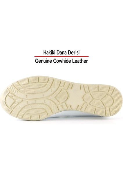 Aida Beyaz Hakiki Dana Derisi Kesik Detaylı Lastikli Slip-On Günlük Ayakkabı