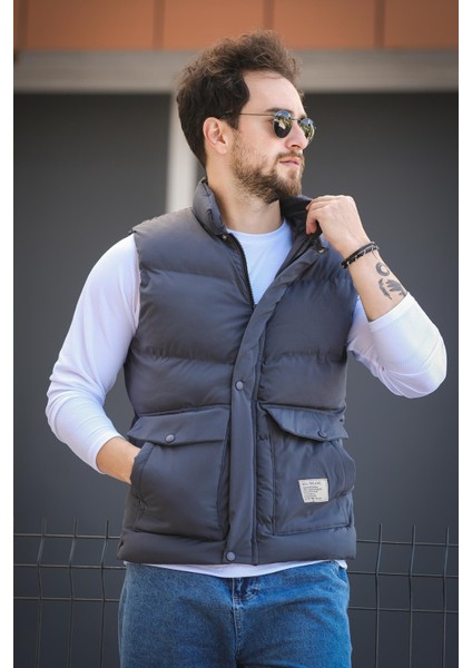 Octave Suya Dayanıklı Kapaklı Cepli Etiket Detaylı Dik Yaka Erkek Şişme Yelek