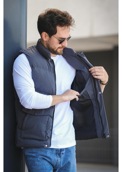 Octave Suya Dayanıklı Kapaklı Cepli Etiket Detaylı Dik Yaka Erkek Şişme Yelek modelleri