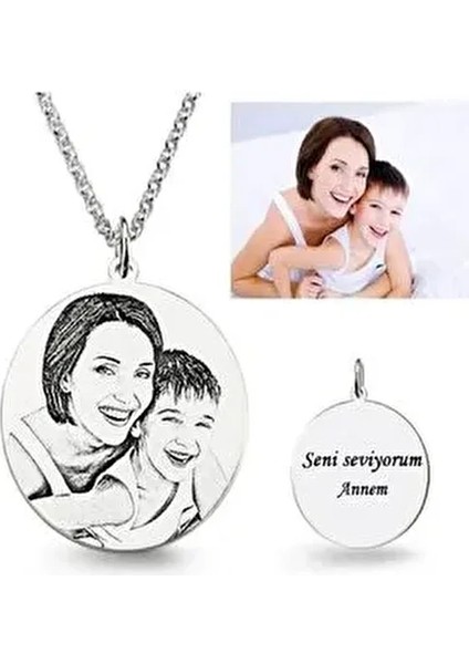 Resimli Fotoğraf Baskılı Lazer Çizimli Kişiye Özel Kolye