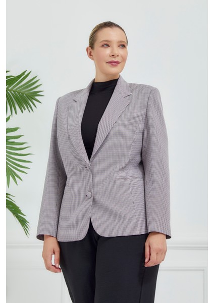 Kadın Pötikareli Düğmeli Klasik Ceket