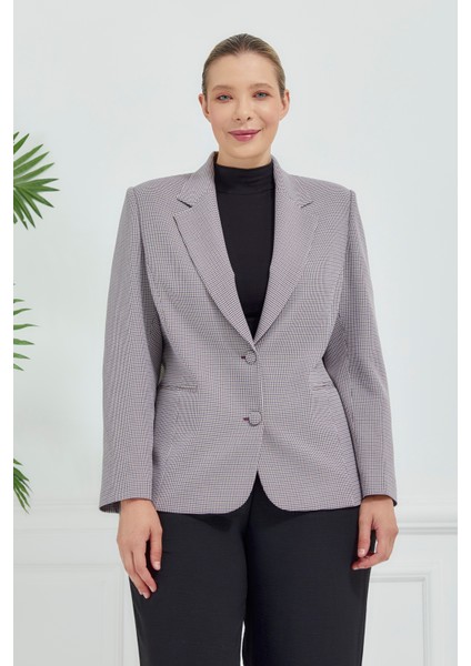 Kadın Pötikareli Düğmeli Klasik Ceket