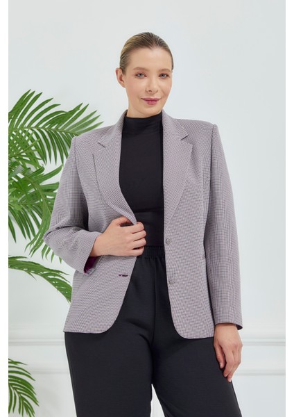 Kadın Pötikareli Düğmeli Klasik Ceket