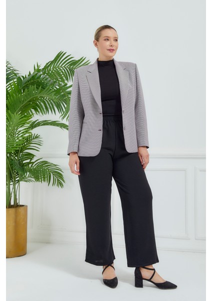 Kadın Pötikareli Düğmeli Klasik Ceket