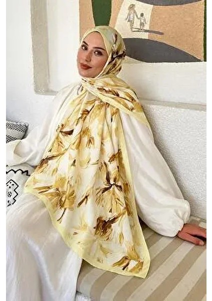Çiçek Desen Soft Şal Sarı