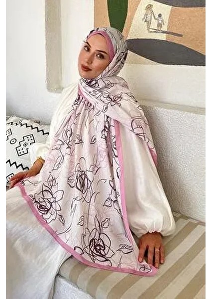 Çiçek Desen Soft Şal Şeker Pembesi