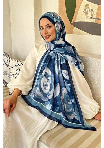 Çiçek Desen Pamuk Şal Gece Mavisi fiyatları