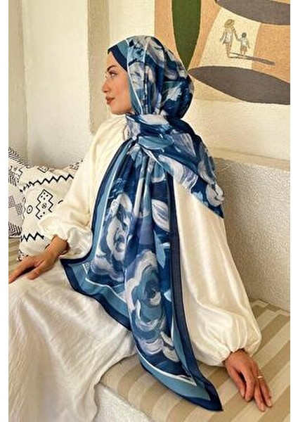 Çiçek Desen Pamuk Şal Gece Mavisi fırsatları