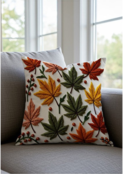 Punch Nakış Desen Dijital Baskılı Sonbahar Temalı Turuncu Sarı Renklerde 2li Kırlent Kılıfı fiyatları