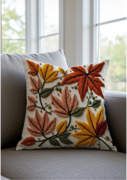 Punch Nakış Desen Dijital Baskılı Sonbahar Temalı Turuncu Sarı Renklerde 2li Kırlent Kılıfı modelleri