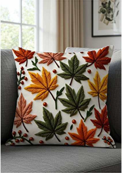 Punch Nakış Desen Dijital Baskılı Sonbahar Temalı Turuncu Sarı Renklerde 2li Kırlent Kılıfı fırsatları