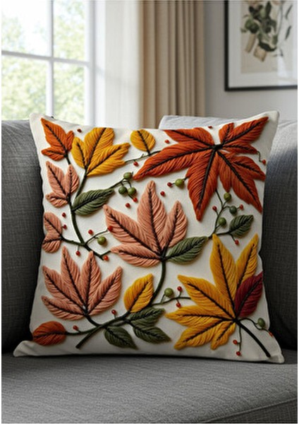 Punch Nakış Desen Dijital Baskılı Sonbahar Temalı Turuncu Sarı Renklerde 2li Kırlent Kılıfı indirimleri