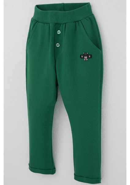 Erkek Bebek Eşofman Altı Ayıcık Armalı Düğme Aksesuarlı 9 Ay-3 Yaş, Koyu Yeşil modelleri