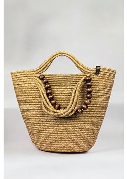 Liora Doğal Ahşap Boncuklu Detaylı Şık Hasır Çanta fiyatları