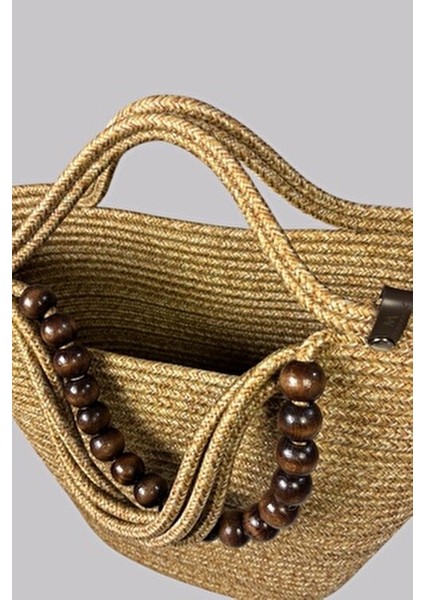 Liora Doğal Ahşap Boncuklu Detaylı Şık Hasır Çanta fırsatları