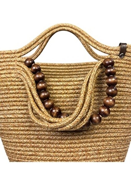 Liora Doğal Ahşap Boncuklu Detaylı Şık Hasır Çanta indirimleri