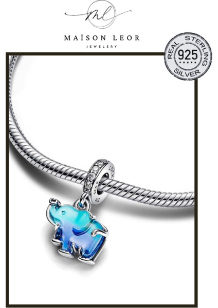 Sallantılı Mavi Cam Fil Charm