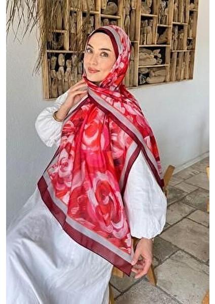 Çiçek Desen Pamuk Şal Bordo