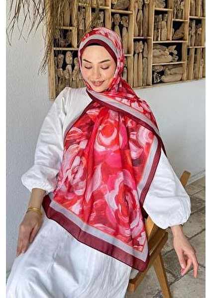 Çiçek Desen Pamuk Şal Bordo modelleri