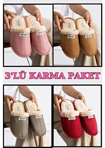 3'lü Paket Erkek Kadın Ev Terliği Çeyiz Terliği Kışlık Terlik Ses Yapmaz Hafif Taban Taban
