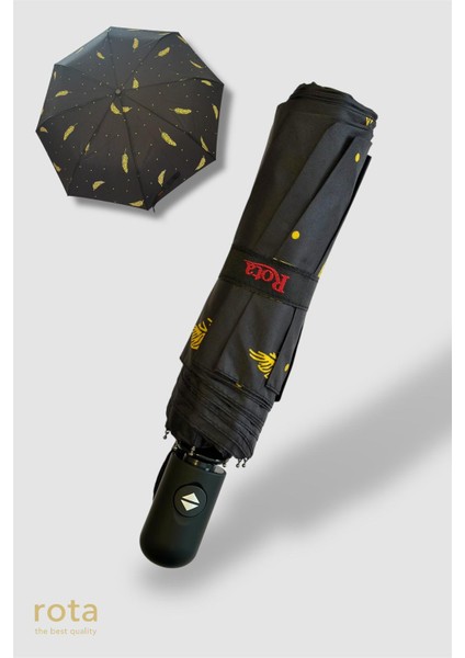 Tam Otomatik 8 Telli Dayanıklı Fiber Tel Şemsiye - RT-3020W - Yaprak Desenli